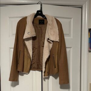 Cozy Tan Faux Shearling Bomber Jacket